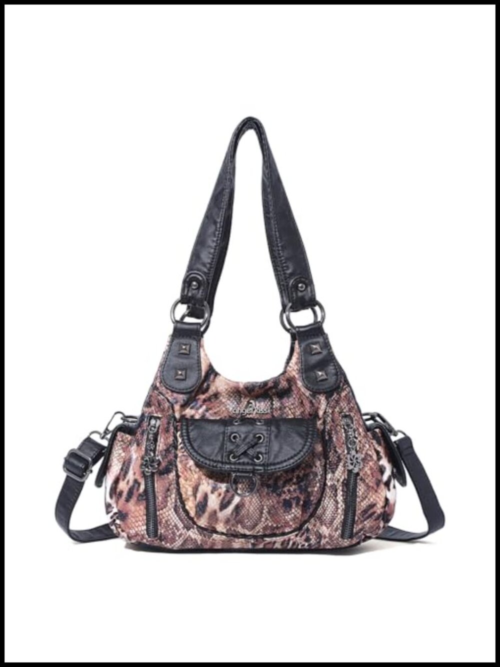 Women's Vegan Leather Hobo Crossbody Bag with Multiple Pockets Studded Design